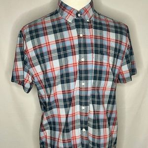 J CREW BUTTON UP SHIRT MENS EXTRA LARGE XL TALL SHORT SLEEVE MULTI COLOR PLAID